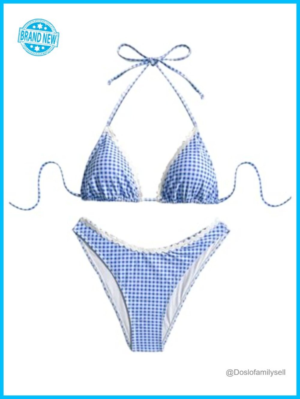 Women's 2 Piece Gingham Triangle Halter High Cut Bikini Set Swimsuits